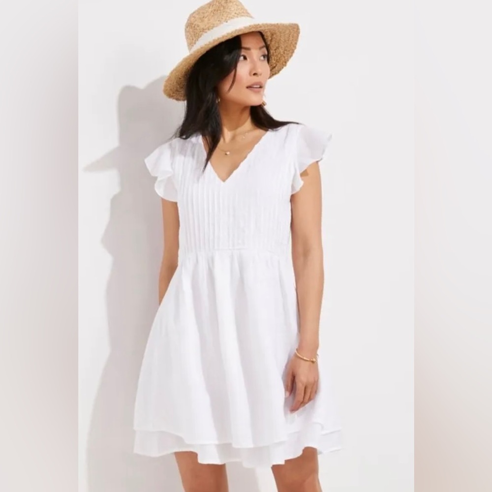 NWT Vineyard Vines Linen Pintuck Dress in White Cap
